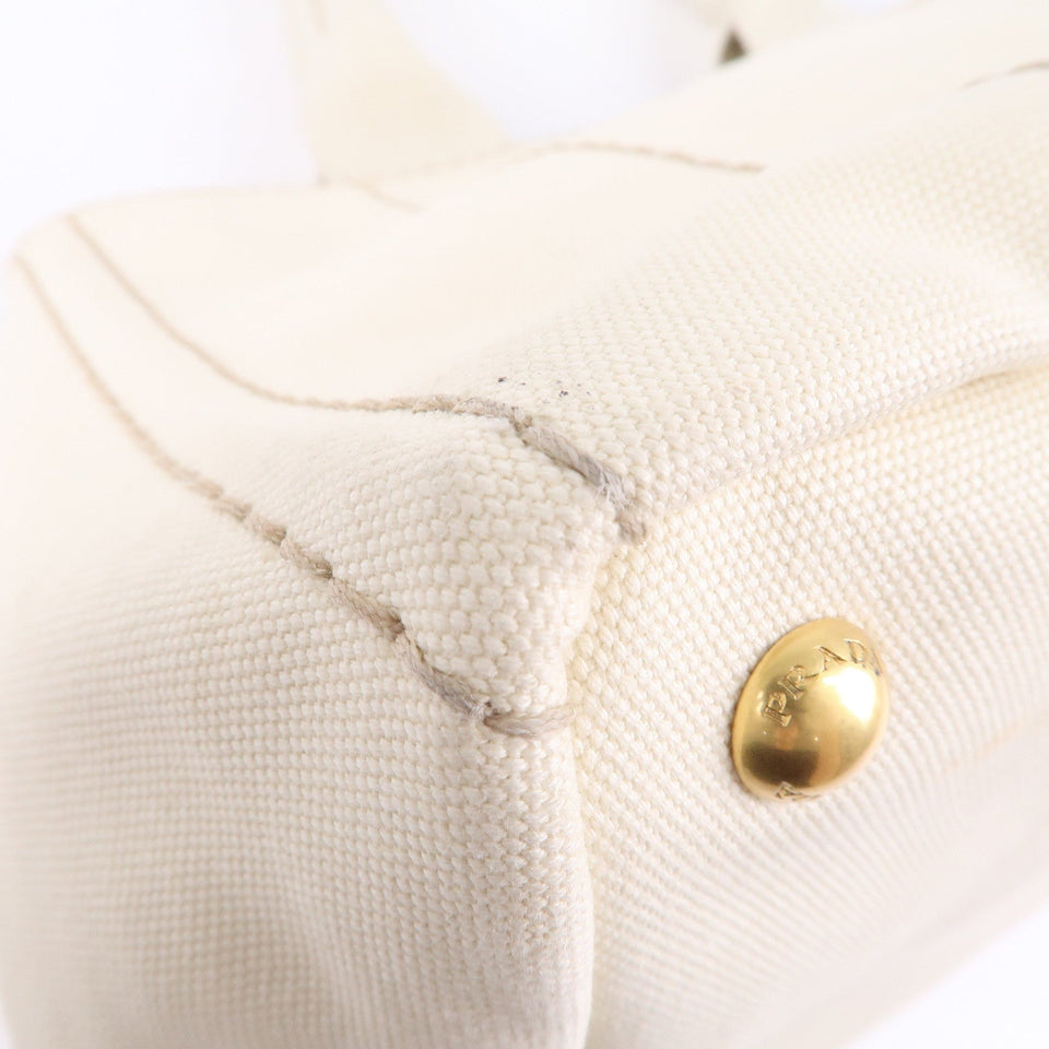 Prada Canapa Canvas Tote Bag Hand Bag Ivory BN1877