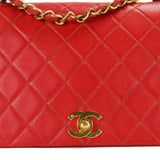 Chanel Full Flap Bag Small Red Lambskin Gold