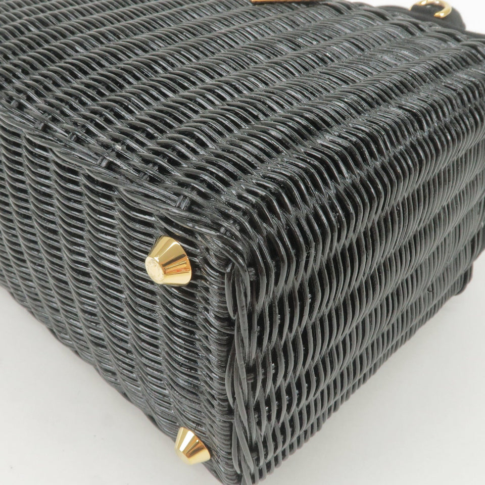 Prada Wicker Canvas 2Way Basket Bag Hand Bag Black 1BG835