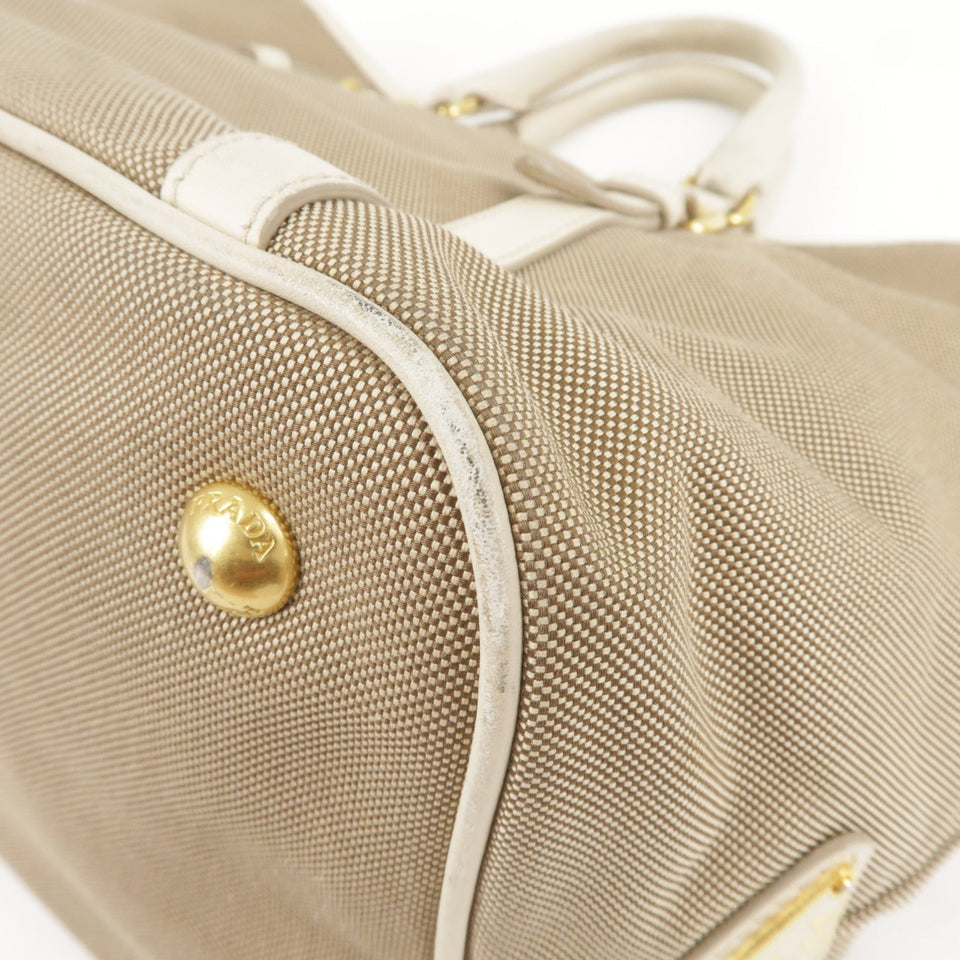 Prada Logo Jacquard Leather 2Way Bag Hand Bag Beige BN1841