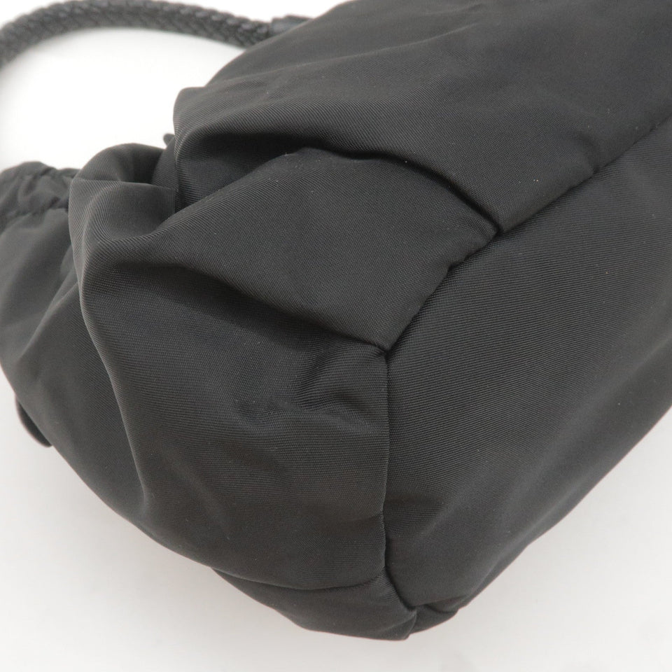 Prada Nylon Leather Ribbon Shoulder Bag Hand Bag Black BR4237