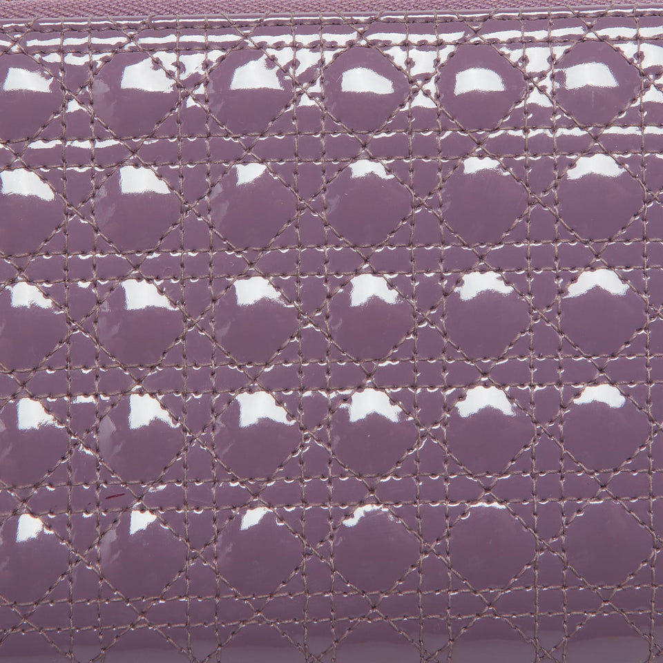 Dior Purple Cannage Patent Leather Lady Dior Zip Around Wallet