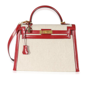 Hermes Vintage Rouge Box Natural Toile Sellier Kelly 32