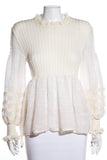 Chanel Ivory Lace Pattern Sleeves Ribbed Blouse SZ 42