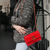 CHANEL 1986-1989 Red Crocodile Pointed Flap Bag