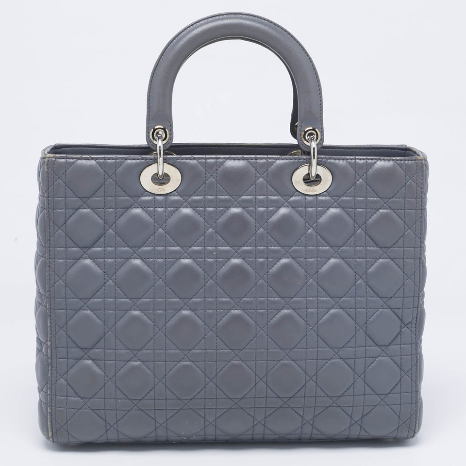 Dior Grey Cannage Leather Large Lady Dior Tote