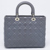 Dior Grey Cannage Leather Large Lady Dior Tote