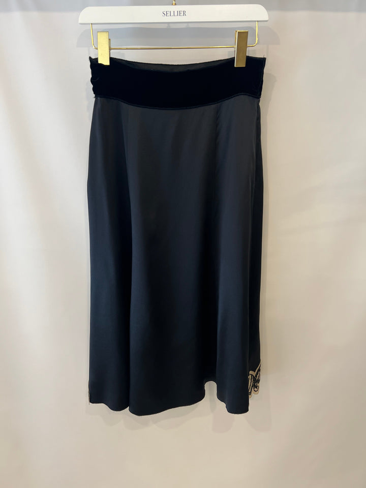 Prada Black Silk Lingerie Top and Midi Skirt Set with Embroidery Details Size IT 42 (UK 10)