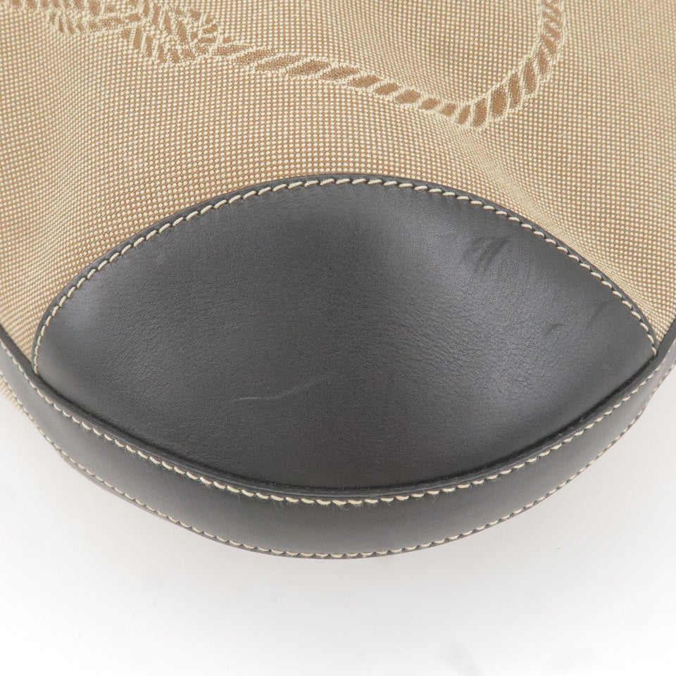 Prada Logo Jacquard Leather Shoulder Bag Beige Black BR3430