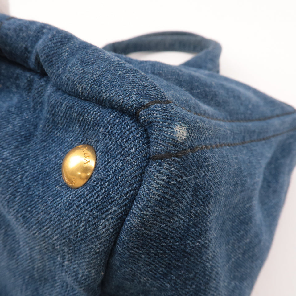 Prada Canapa Large Canvas Tote Bag Hand Bag Denim Blue B1872B