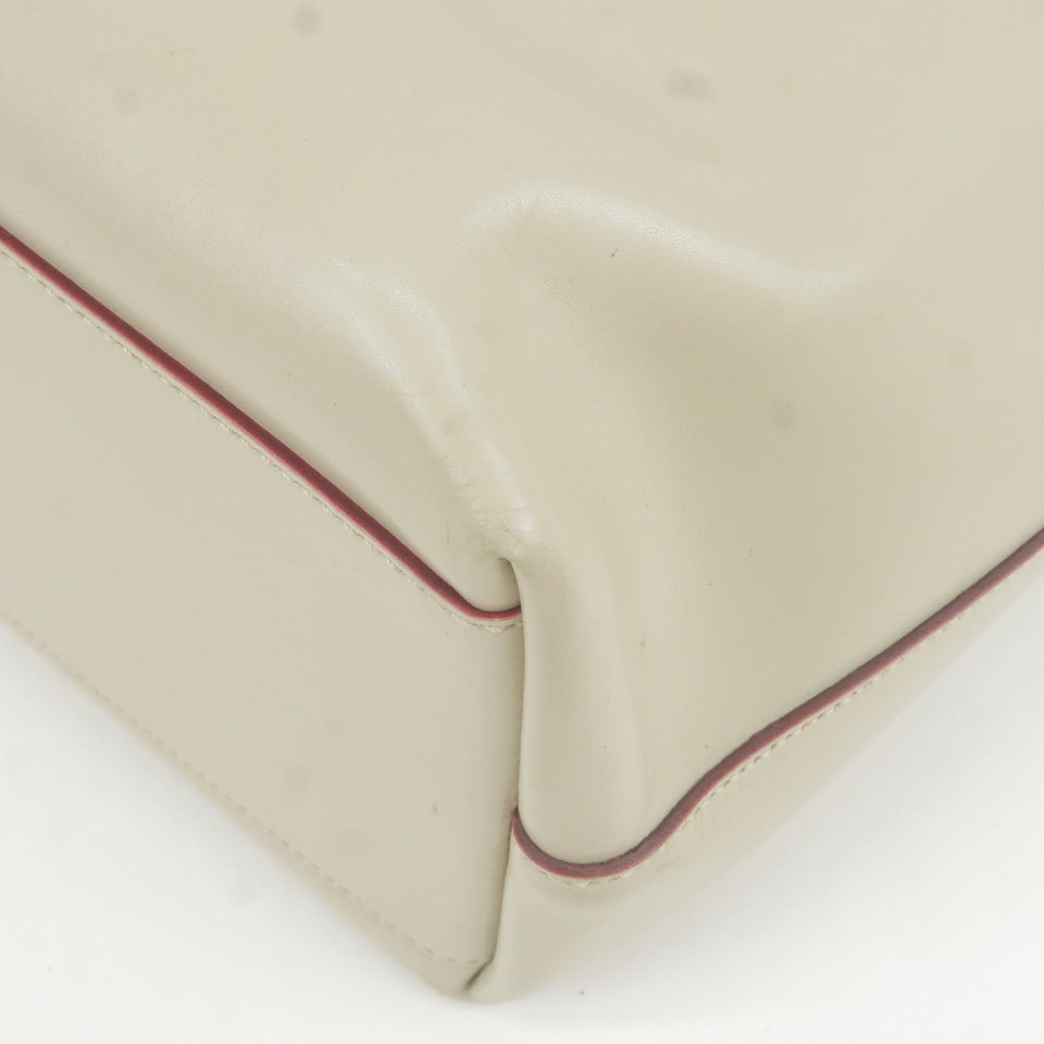 Prada Leather Canvas Tote Bag Hand Bag Greige Red Wine B10189