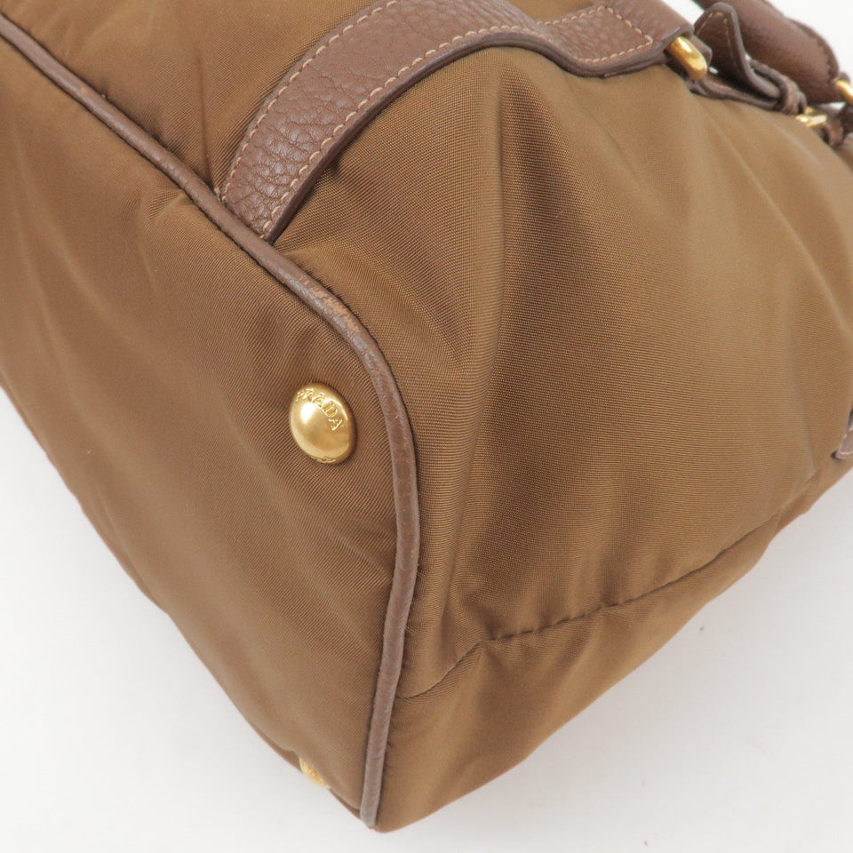 Prada Logo Nylon Leather 2Way Bag Hand Bag Brown BR4993