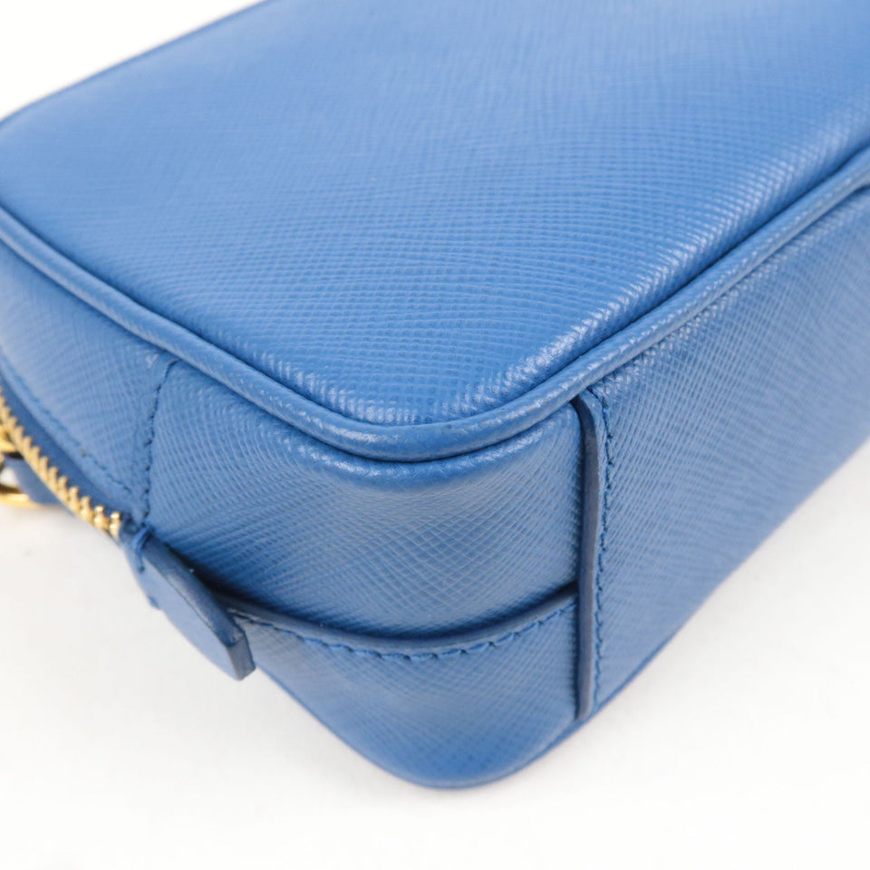 Prada Logo Leather Shoulder Bag Mini Bag Blue 1N1674