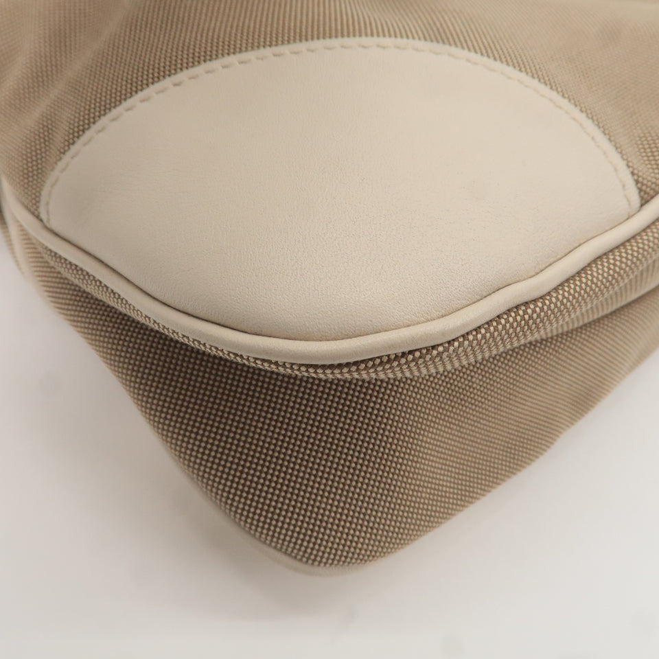 Prada Logo Jacquard Canvas Leather Shoulder Bag Beige Ivory