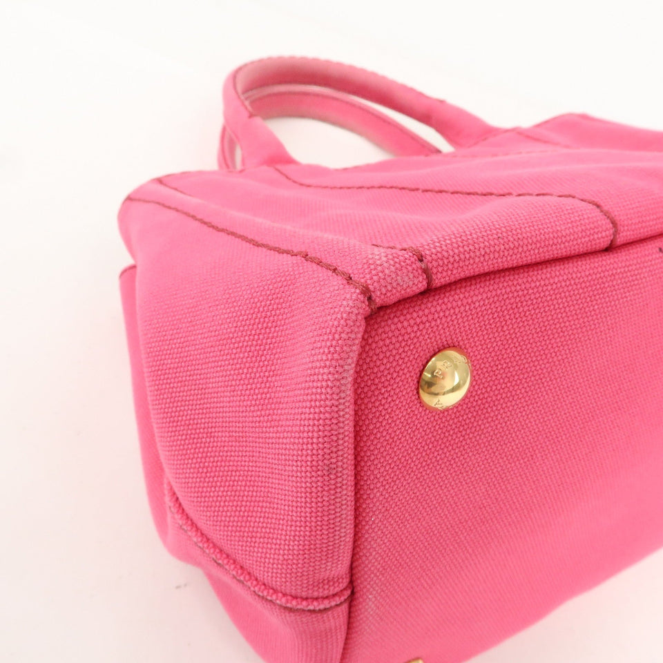 Prada Logo Canapa Mini Canvas 2Way Tote Bag Pink 1BG439