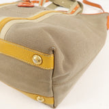 Prada Logo Jacquard Leather 2Way Hand Bag Beige Orange BN1453