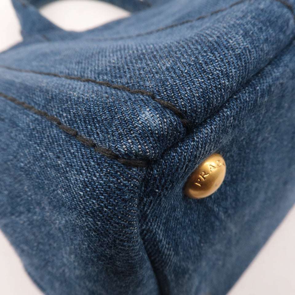 Prada Denim Canapa Mini Canvas 2Way Tote Bag Hand Bag Navy 1BG439