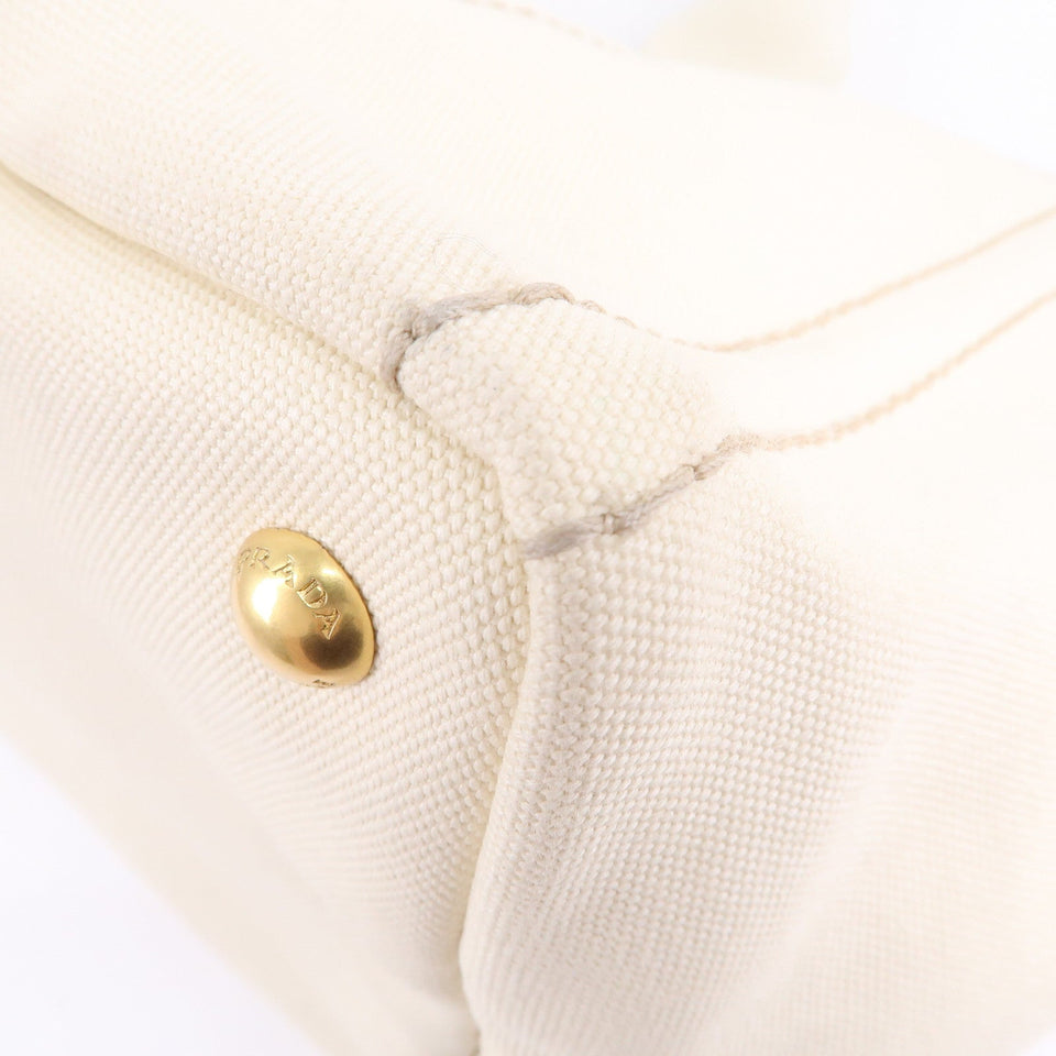 Prada Canapa Canvas Tote Bag Hand Bag Ivory BN1877