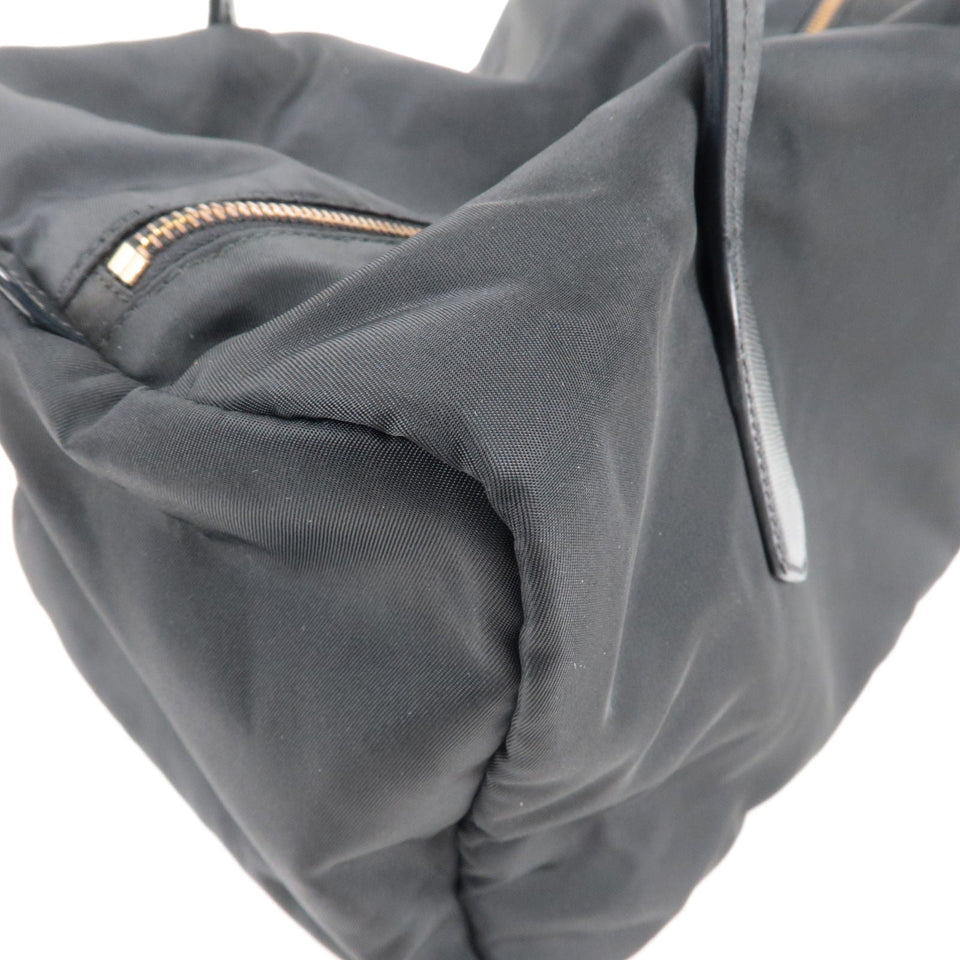 Prada Logo Nylon Leather Boston Bag Hand Bag Black BL0567