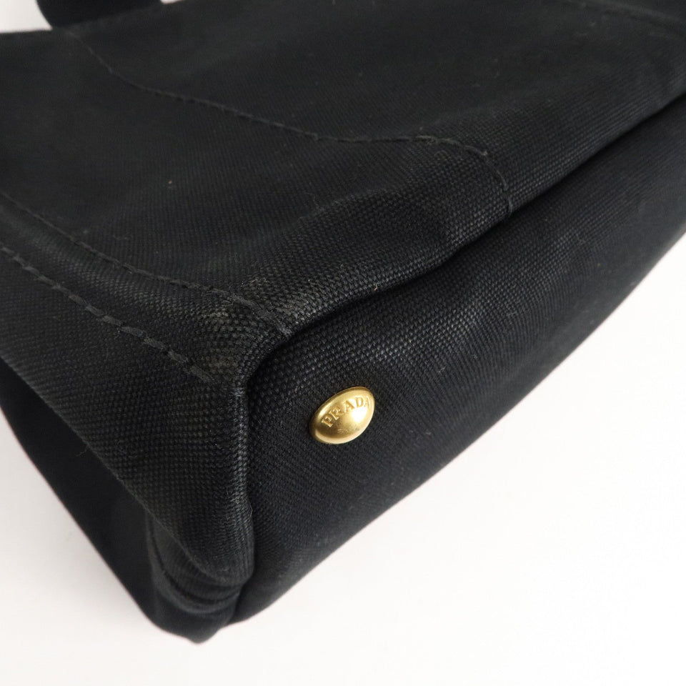 Prada Canapa Canvas Tote Bag Hand Bag Black BN1877