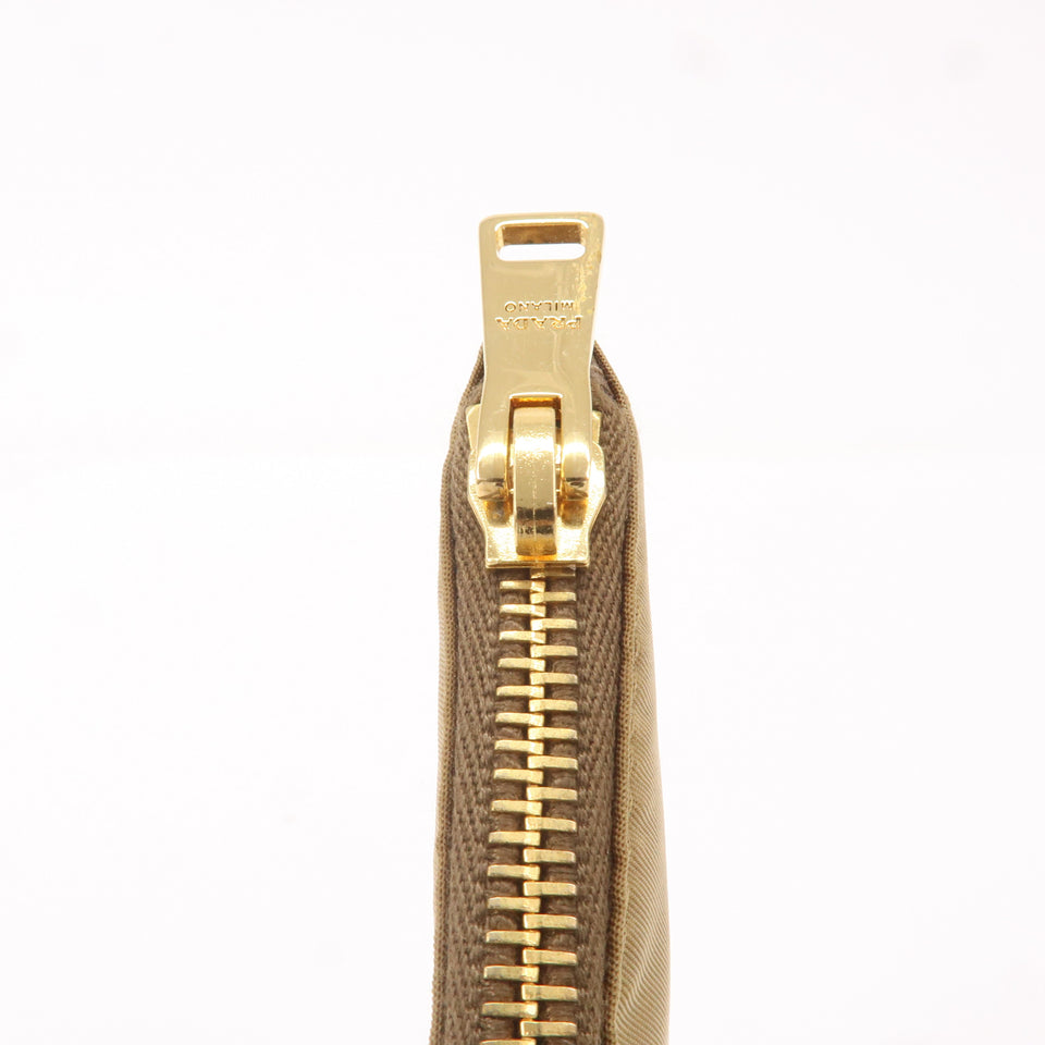 Prada Logo Nylon Leather Clutch Bag Pouch Brown