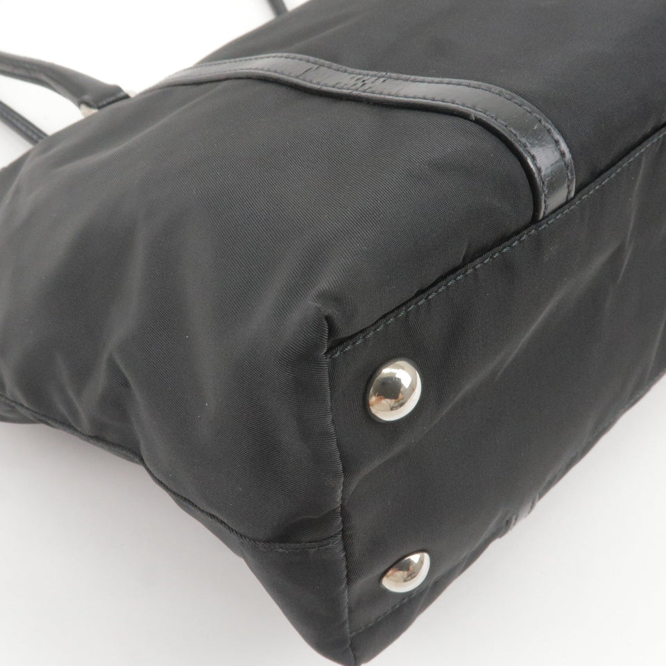 Prada Logo Nylon Leather Tote Bag Hand Bag NERO Black