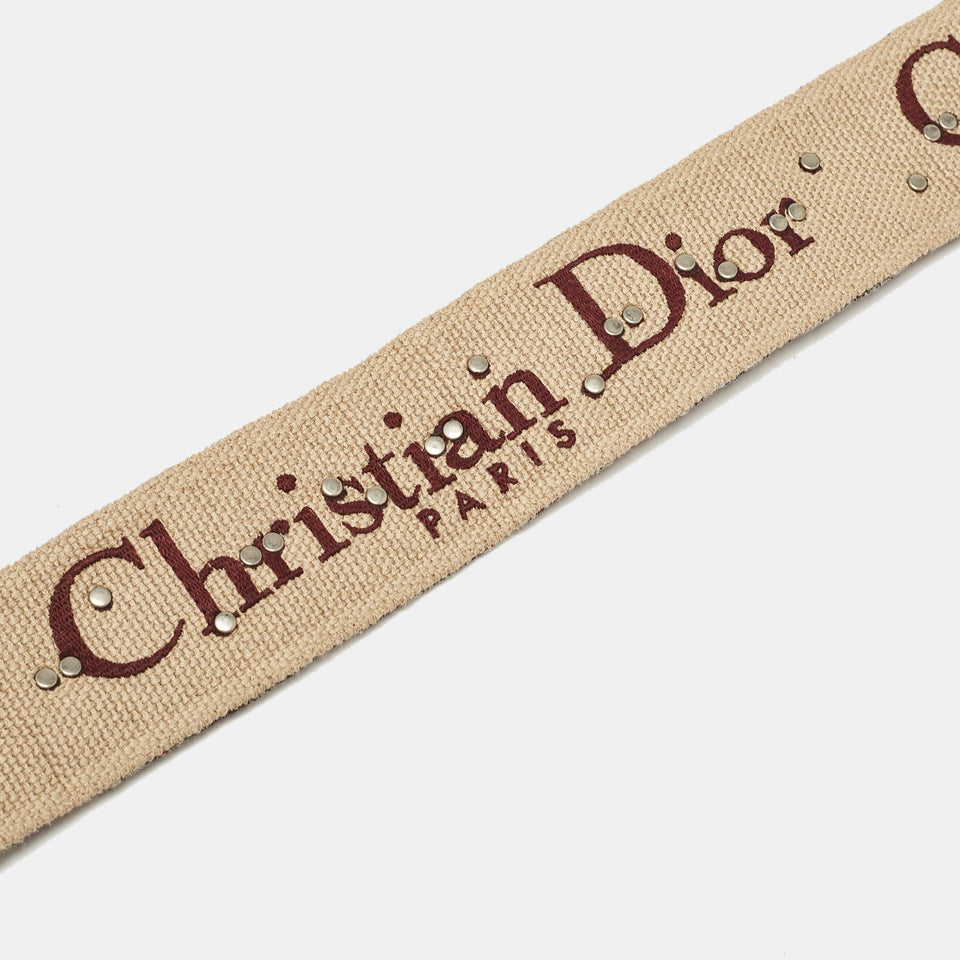 Dior Burgundy/beige Oblique Canvas And Leather Studded Shoulder Bag Strap