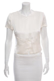 Chanel Cream Satin Silk Short Sleeve Blouse SZ 38 NWT