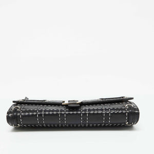 Dior Black Leather Cannage Perforated Stitched Flap Clutch