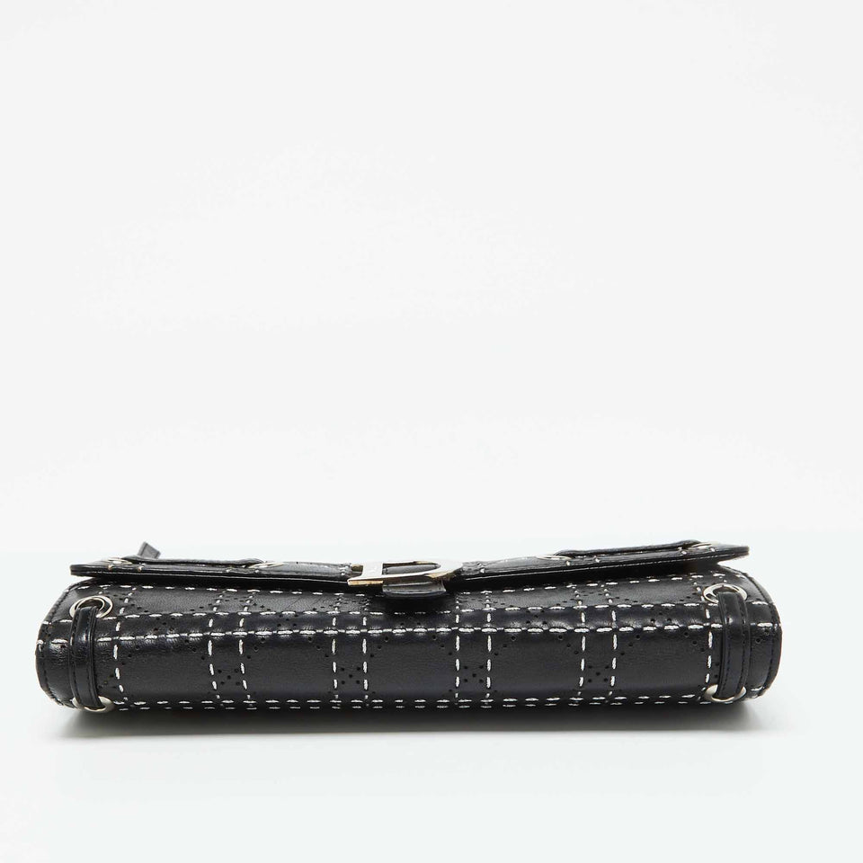 Dior Black Leather Cannage Perforated Stitched Flap Clutch