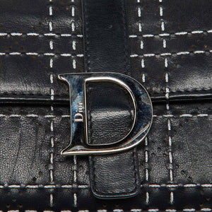 Dior Black Leather Cannage Perforated Stitched Flap Clutch