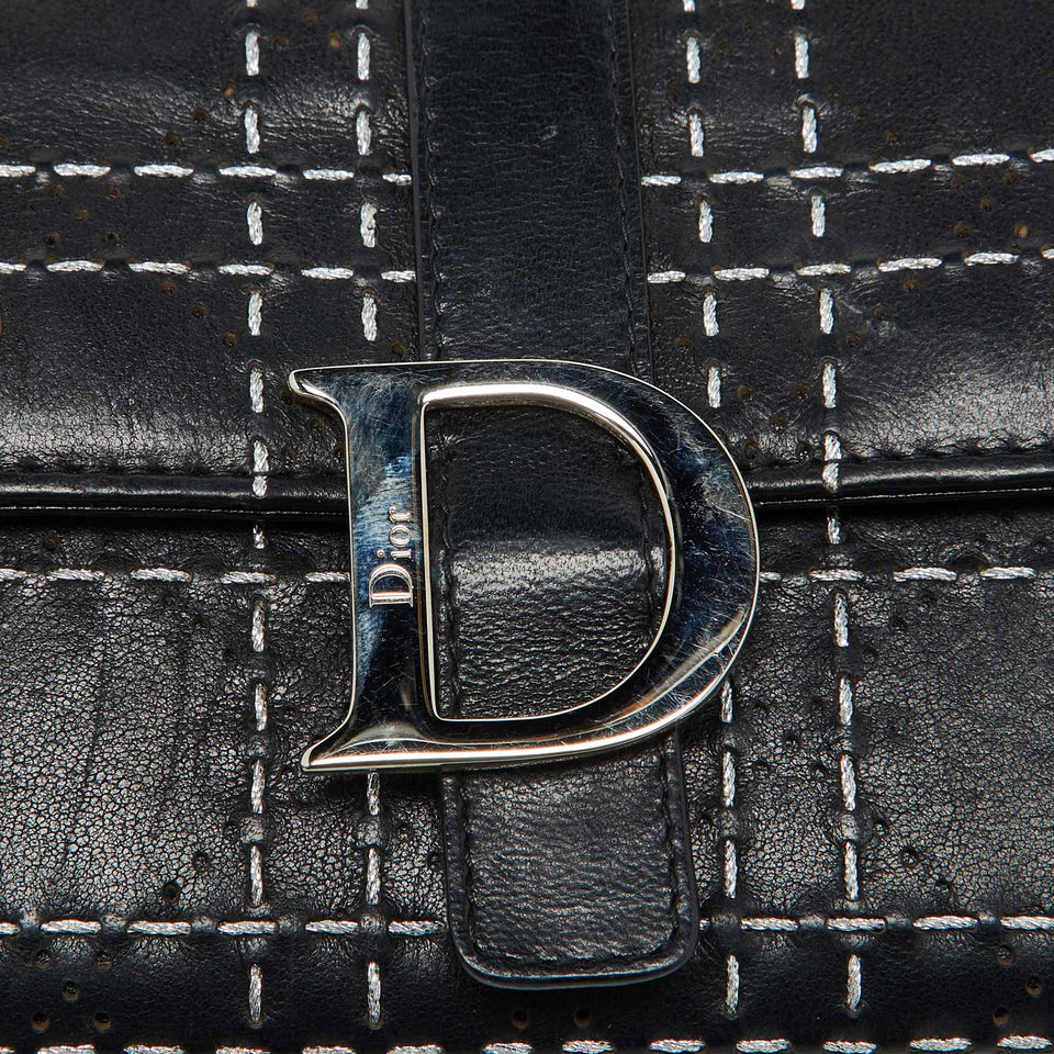 Dior Black Leather Cannage Perforated Stitched Flap Clutch