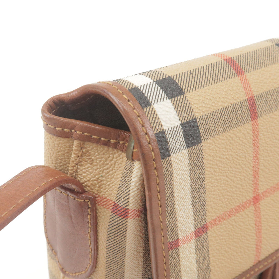 BURBERRY Nova Plaid PVC Leather Shoulder Bag Beige Brown