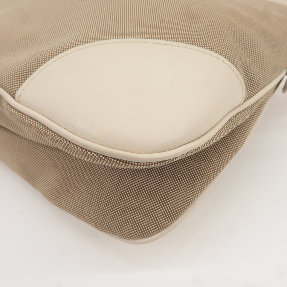 Prada Logo Jacquard Canvas Leather Shoulder Bag Beige Ivory