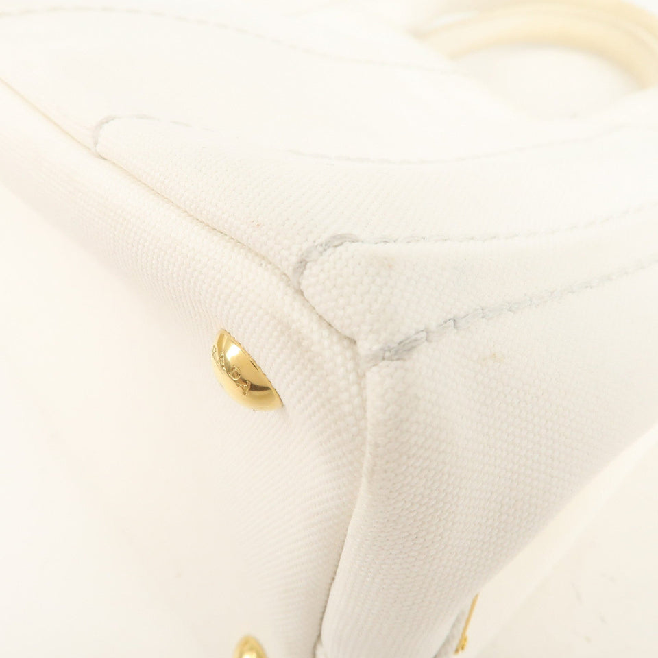Prada Canapa Mini Canvas 2Way Tote Bag Hand Bag White 1BG439