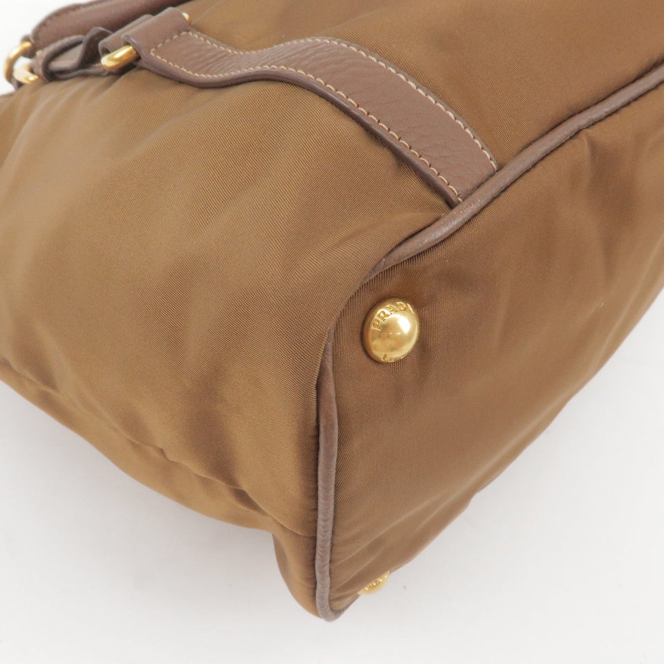 Prada Logo Nylon Leather 2Way Bag Hand Bag Brown BR4993
