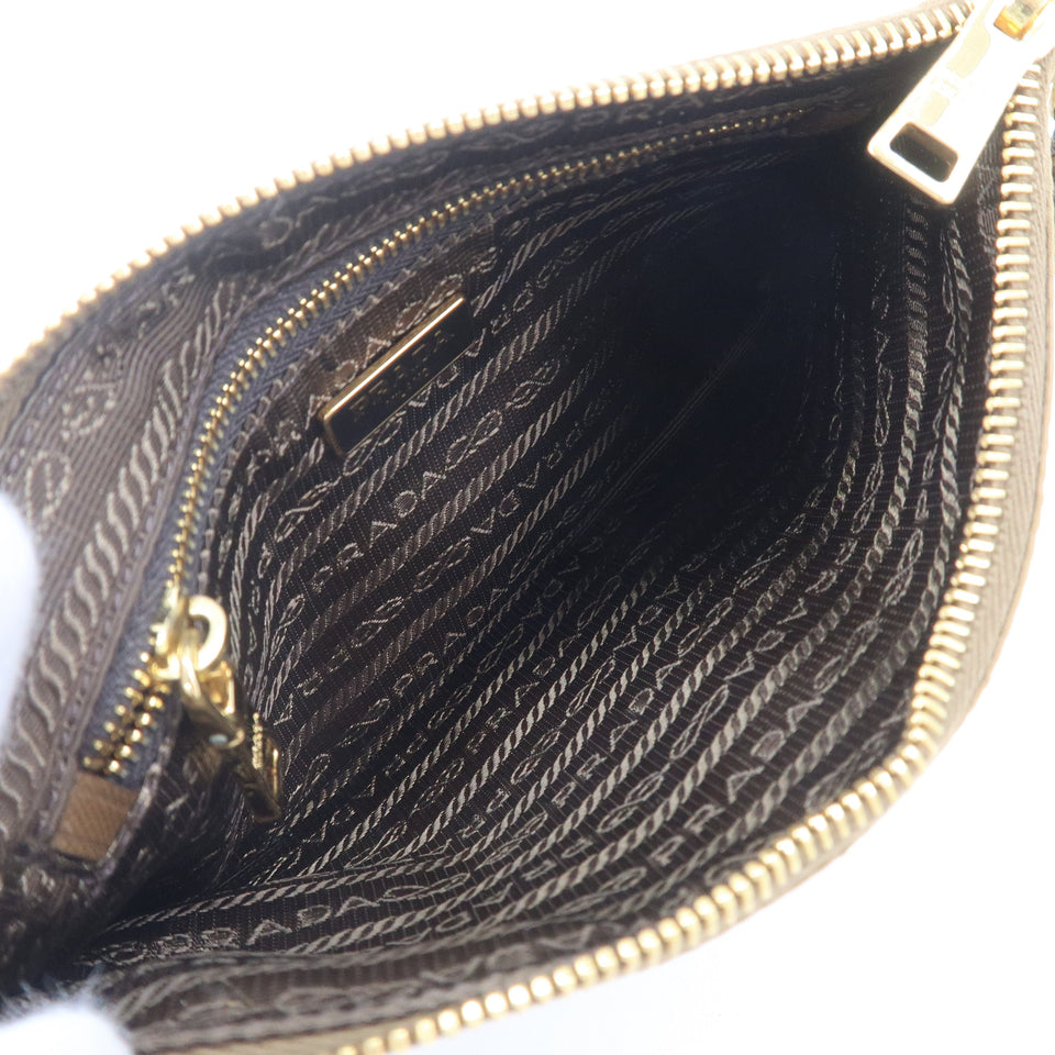 Prada Logo Nylon Leather Clutch Bag Pouch Brown