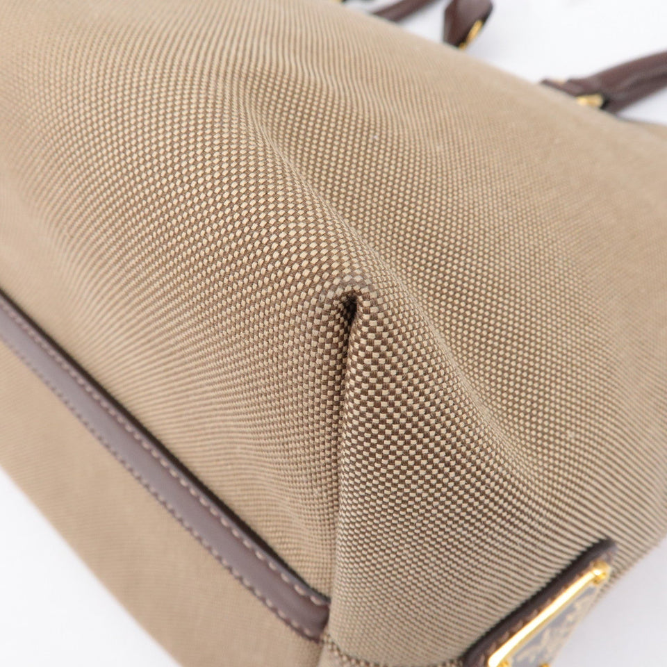 Prada Logo Jacquard Leather Tote Bag Beige Brown 1BG158