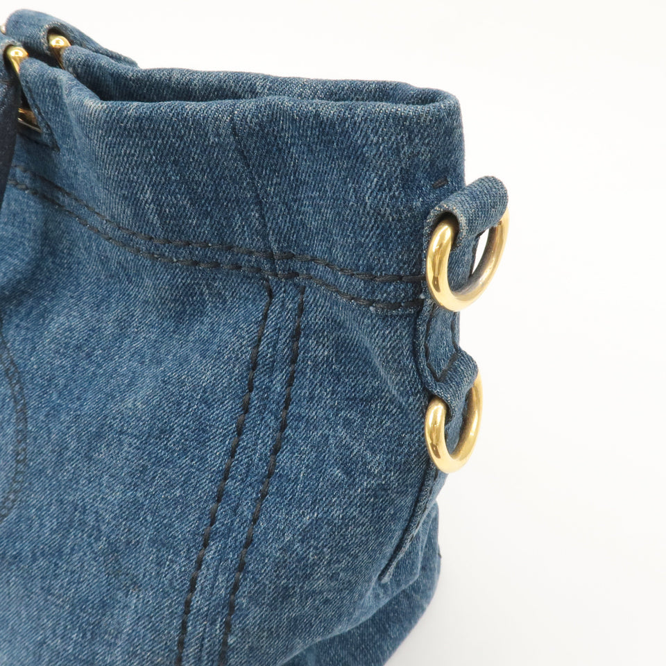 Prada Denim Leather 2Way Bag Hand Shoulder Bag Blue BN2069