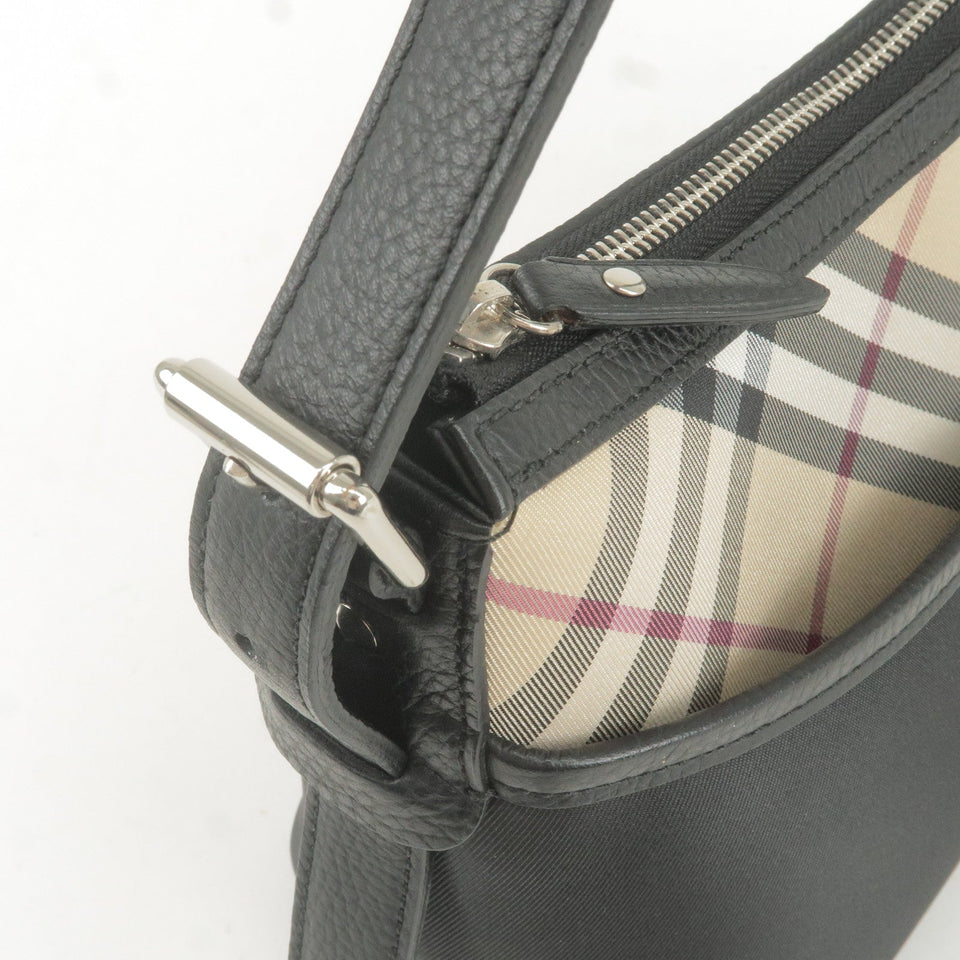 BURBERRY Nova Plaid Canvas Leather Shoulder Bag Beige Black