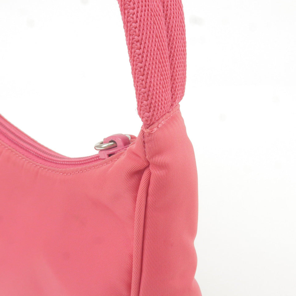 Prada Logo Nylon Canvas Hand Bag Pouch Purse Pink MV519