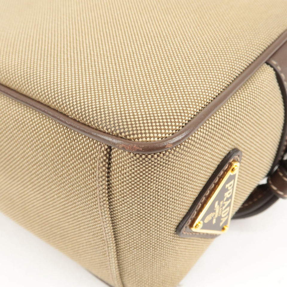 Prada Logo Jacquard Leather Shoulder Bag Beige Brown 1BH089