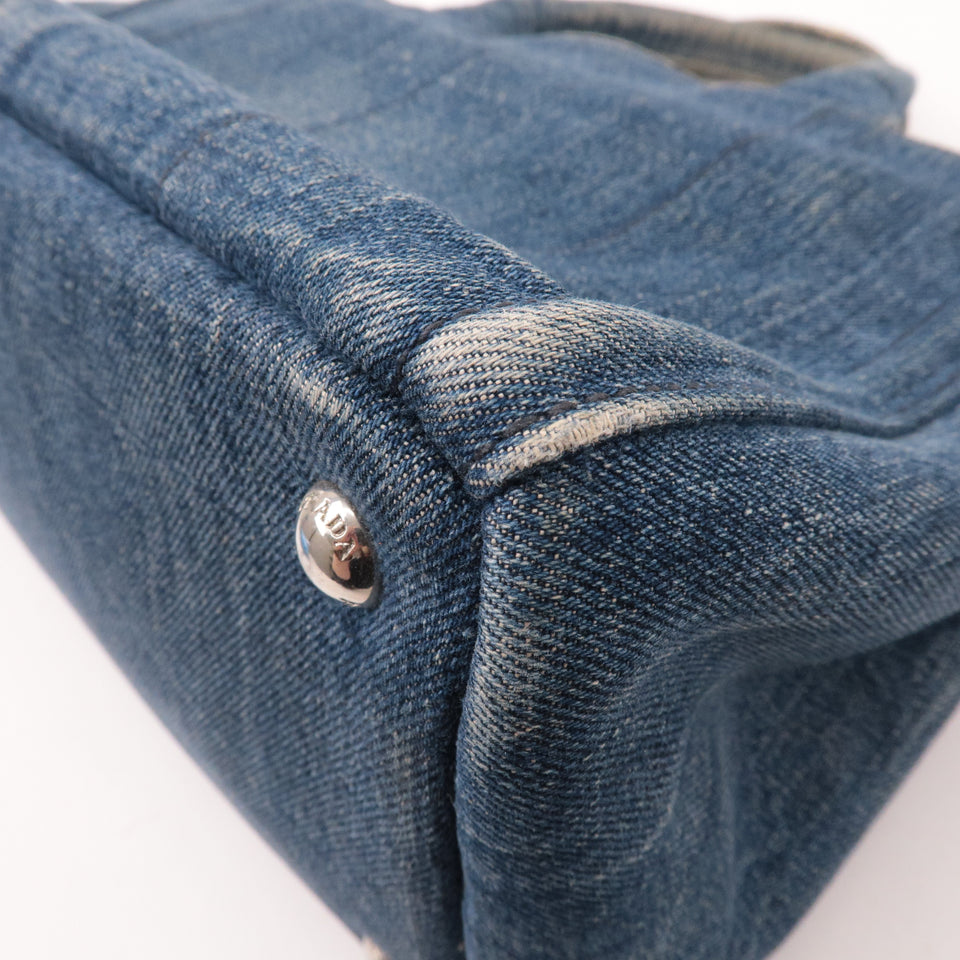 Prada Denim Bijou Canapa Mini Canvas 2Way Hand Bag Blue 1BG439