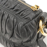 Prada Leather Chain Gather Shoulder Bag NERO Black