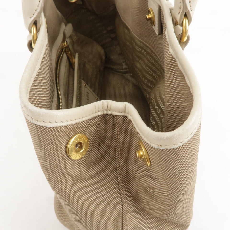 Prada Logo Jacquard Leather 2Way Bag Hand Bag Beige BN1841