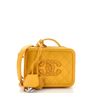 CHANEL Filigree Vanity Case Quilted Lambskin with Chain Detail Small