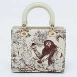 Dior Off White Leather Medium Embroidered Beads Lady Dior Tote