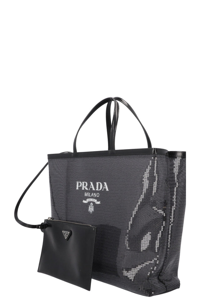 PRADA Tote Sequined Mesh Black