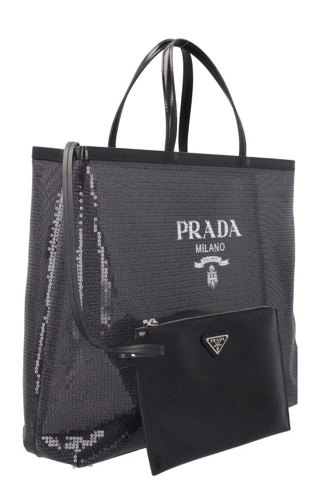 PRADA Tote Sequined Mesh Black