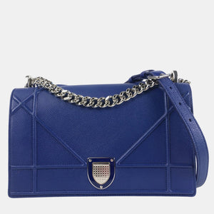 Blue Pebbled Leather Medium Diorama Shoulder Bag